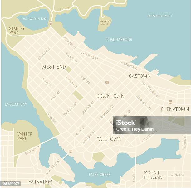 Ilustración de El Centro De La Ciudad De Vancouver Mapa Marrón y más Vectores Libres de Derechos de Mapa - Mapa, Vancouver - Canadá, Columbia Británica