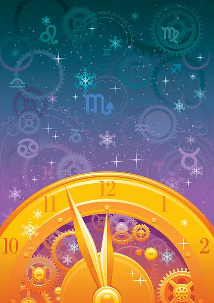 Vector illustration of Zodiac midnight clock background