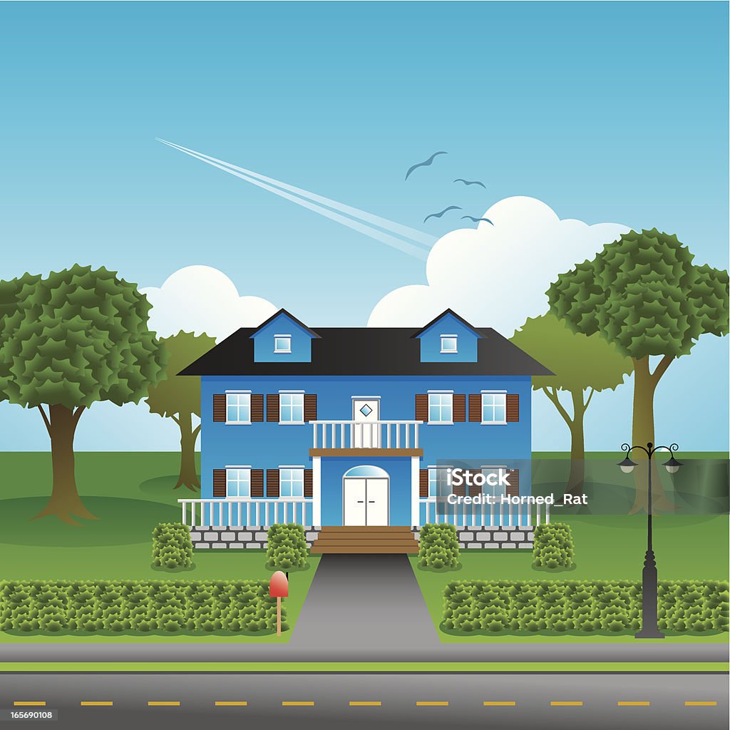 Suburbia-House - arte vectorial de Arbusto libre de derechos