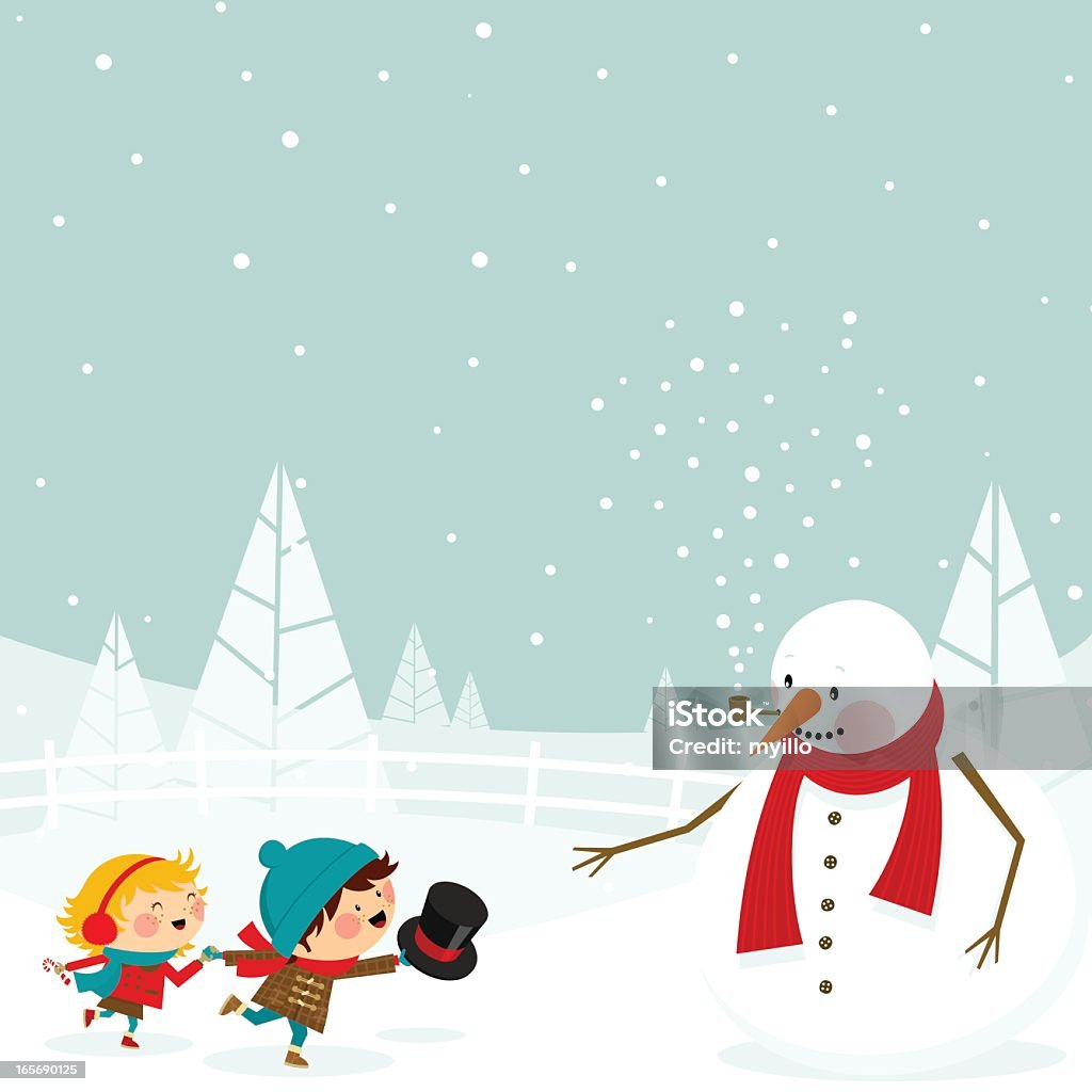 Kids and snowman Kids playing in winter. Please see some similar pictures in my lightboxs: Winter stock vector