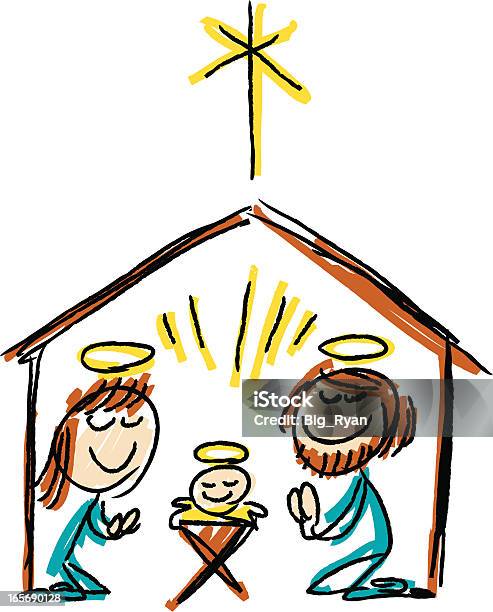 Stick Figure Nativity Stock Illustration - Download Image Now - Nativity Scene, Christmas, Cartoon