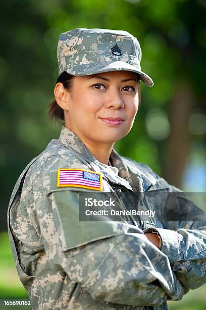 Female American Soldier Series Outdoor Portrait Stock Photo - Download Image Now - Veteran, Military, One Woman Only