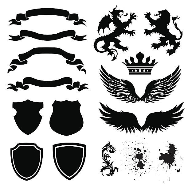 ilustrações, clipart, desenhos animados e ícones de desenhos de escudo - grunge shield coat of arms insignia