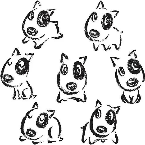 Vector illustration of Seven poses of Bullterrier