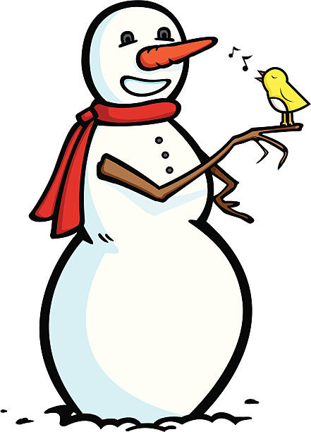Snowman with Songbird vector art illustration