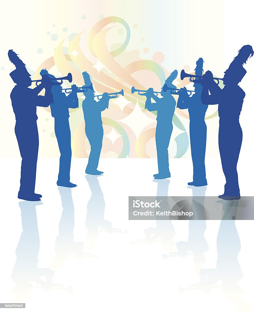 Marching Band Trumpet Line Background Marching Band Trumpet Line Background. Decorative graphic silhouette illustration of two Marching Band Trumpet lines. Use with or without the plume. Scale to any size. Check out my "Marching Band Vector" light box for more. Marching Band stock vector