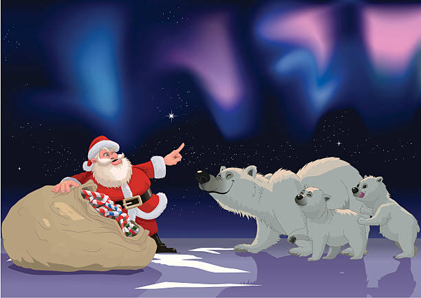 Santa Claus and the hungry bears vector art illustration