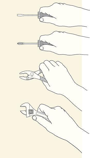Mãos com ferramentas manuais - ilustração de arte vetorial