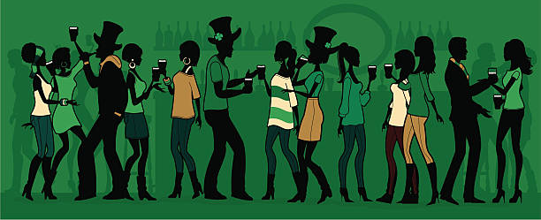 ilustraciones, imágenes clip art, dibujos animados e iconos de stock de st patrick's day fiesta - toast party silhouette people