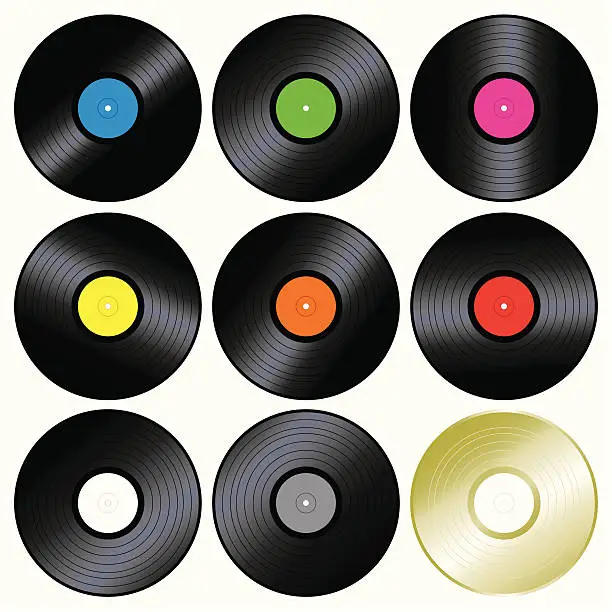 Vector illustration of Vector illustration of multiple vinyl records