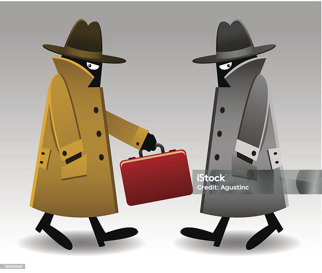 Secret Agents with Red Briefcase Vector illustration of two undercover secret agents with a red briefcase Spy stock vector