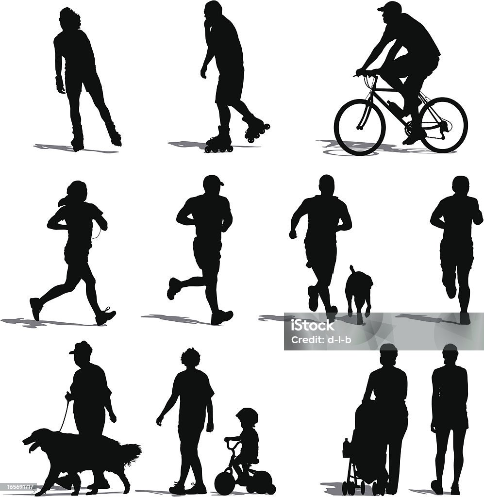 Park Vistors Exercising Vector illustration of park vistors exercising.  In Silhouette stock vector