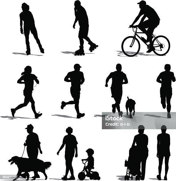 Park Vistors Exercising Stock Illustration - Download Image Now - In Silhouette, People, Exercising