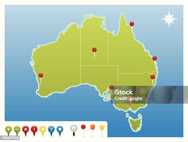 Ilustración de Iconos De Gps Mapa De Australia y más Vectores Libres de Derechos de Australia - Australia, Australia meridional, Australia occidental