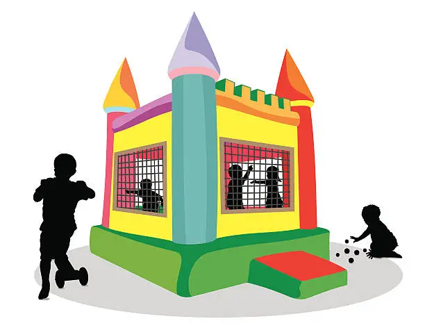 Vector illustration of Bounce House and Children Silhouette