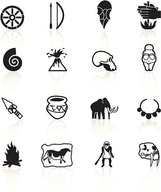 Black Symbols - Prehistory Prehistory Icons. prehistoric era stock illustrations