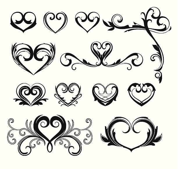 heart designs Various heart designs. tattoo borders stock illustrations