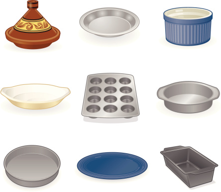 Dishes and Pans for cooking in the kitchen. High res JPG included