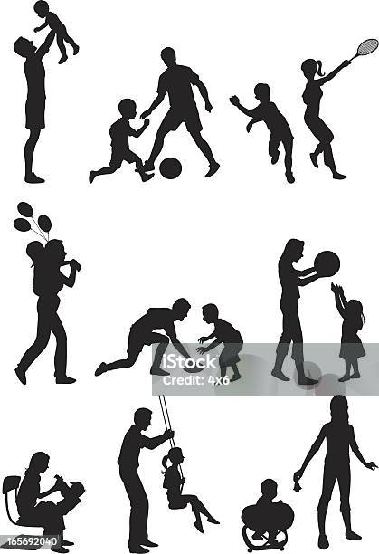 Parents Playing With Their Children Stock Illustration - Download Image Now - Playful, Playing, Father