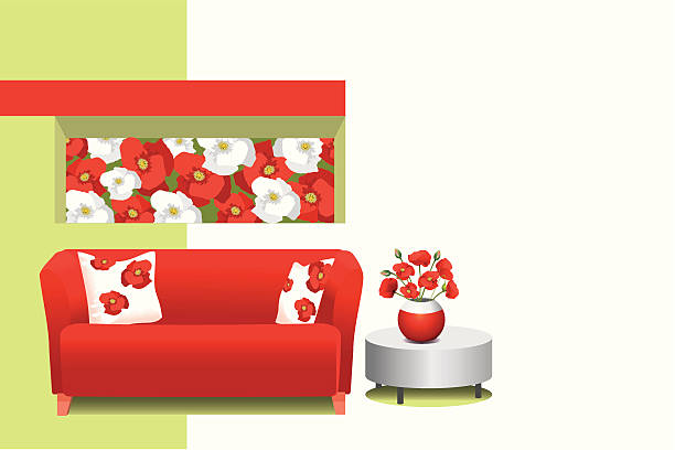 wnętrze - wallpaper retro revival living room decor stock illustrations