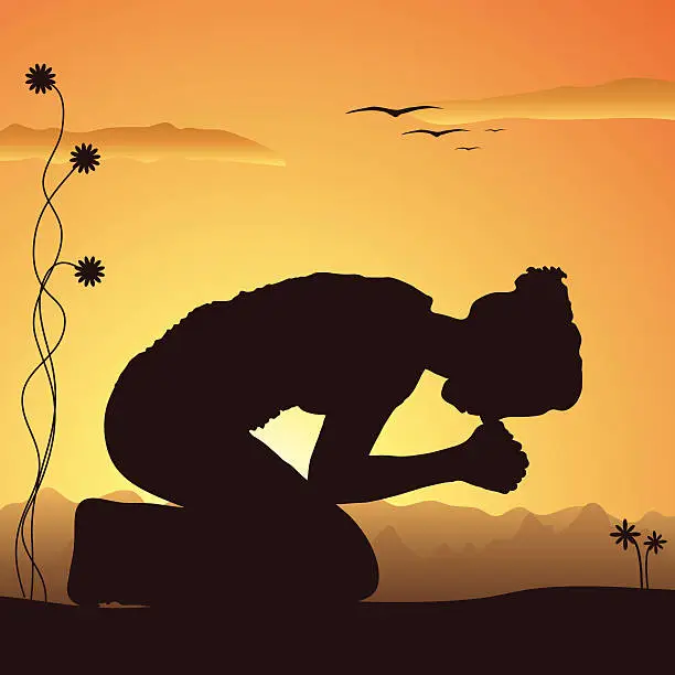 Vector illustration of Praying in Nature