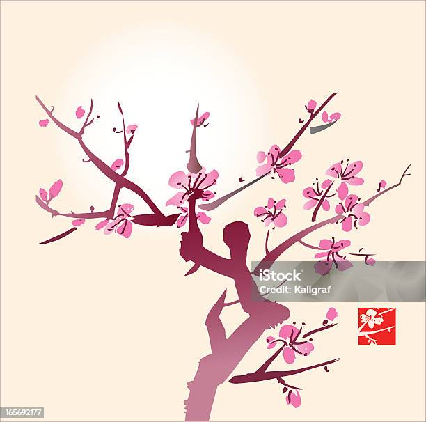 Blossom Und Sonne Stock Vektor Art und mehr Bilder von Gemaltes Bild - Gemaltes Bild, Pfirsichblüte, Aquarell