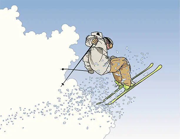 Vector illustration of Extreme Skier in the Clouds