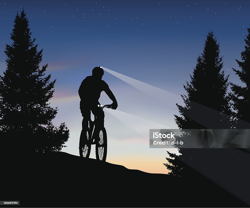 Nacht Mountainbike-Tour direkt nach dem Sonnenuntergang - Lizenzfrei Radfahren Vektorgrafik