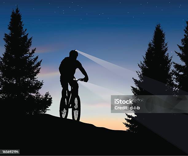 Nacht Mountainbiketour Direkt Nach Dem Sonnenuntergang Stock Vektor Art und mehr Bilder von Radfahren