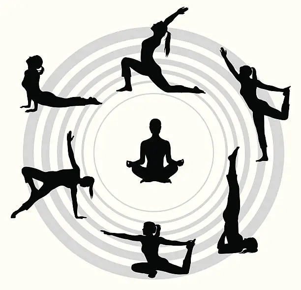 Vector illustration of Yoga Fitness Vector Silhouette