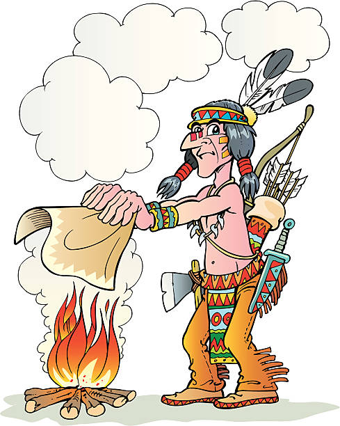Indian Illustration of Indian. smoke signal stock illustrations