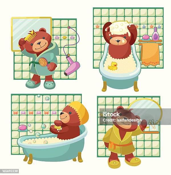 Teddybärserie Persönliche Hygiene Stock Vektor Art und mehr Bilder von Badewanne - Badewanne, Bathroom, Bildkomposition und Technik