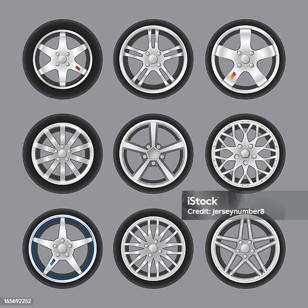 Колеса — стоковая векторная графика и другие изображения на тему Легкосплавный диск колеса - Легкосплавный диск колеса, Автомобиль, Без людей