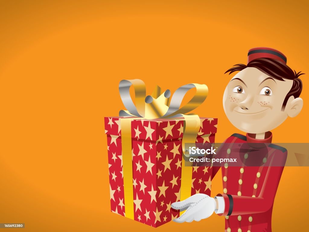 bellboy aporta un regalo para ti - arte vectorial de Adulto libre de derechos