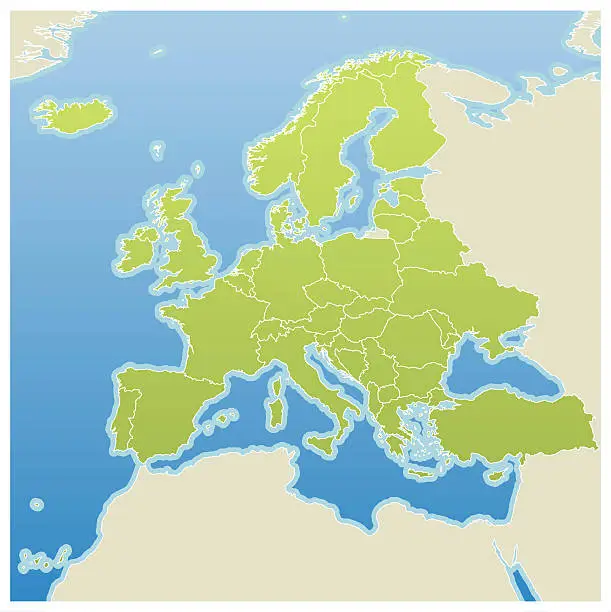 Vector illustration of A map highlighting the European Union in green