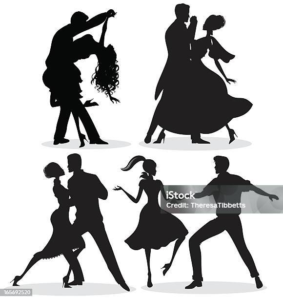 Танцы Силуэты — стоковая векторная графика и другие изображения на тему Танцевать - Танцевать, Музыка сальса, Танец свинг