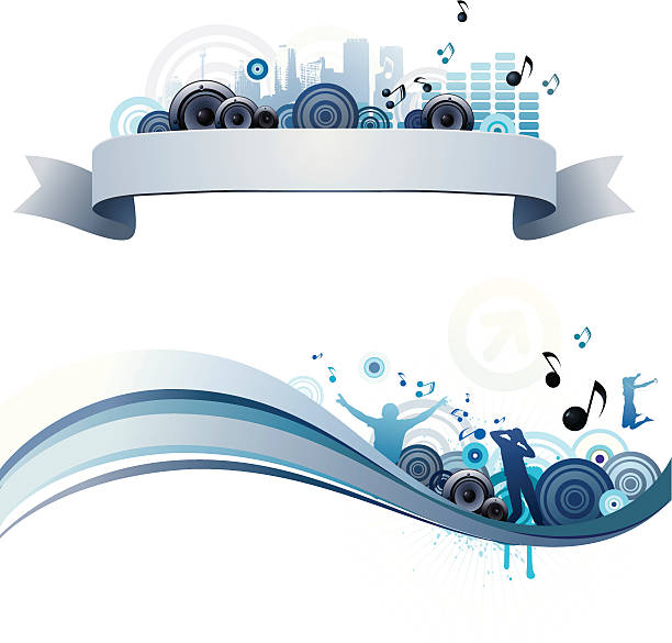Music themed header and footer Vector illustraton of the music banner (header and footer, each on is separate layer) with funky music elements. disco themed party stock illustrations