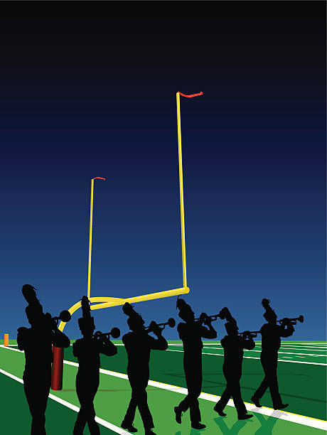 ilustrações de stock, clip art, desenhos animados e ícones de banda de marcha trompete linha de futebol espetáculo do intervalo - trumpet brass instrument marching band musical instrument