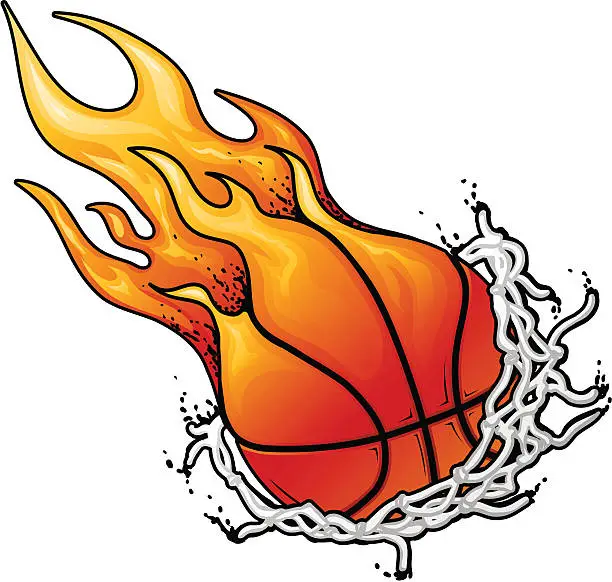 Vector illustration of Flaming Basketball and Net