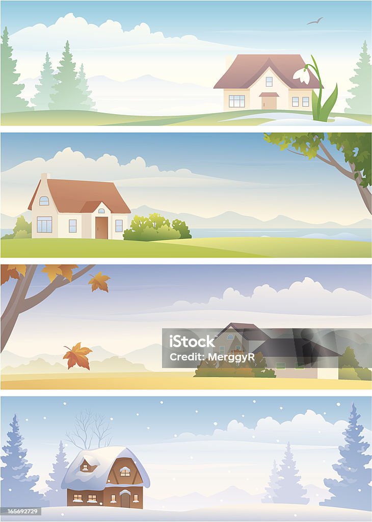 Four seasons depicted in a cartoon Vector four seasons banners. Winter stock vector
