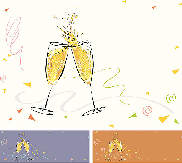 illustrazioni stock, clip art, cartoni animati e icone di tendenza di brindisi con champagne celebrazione - champagne flute