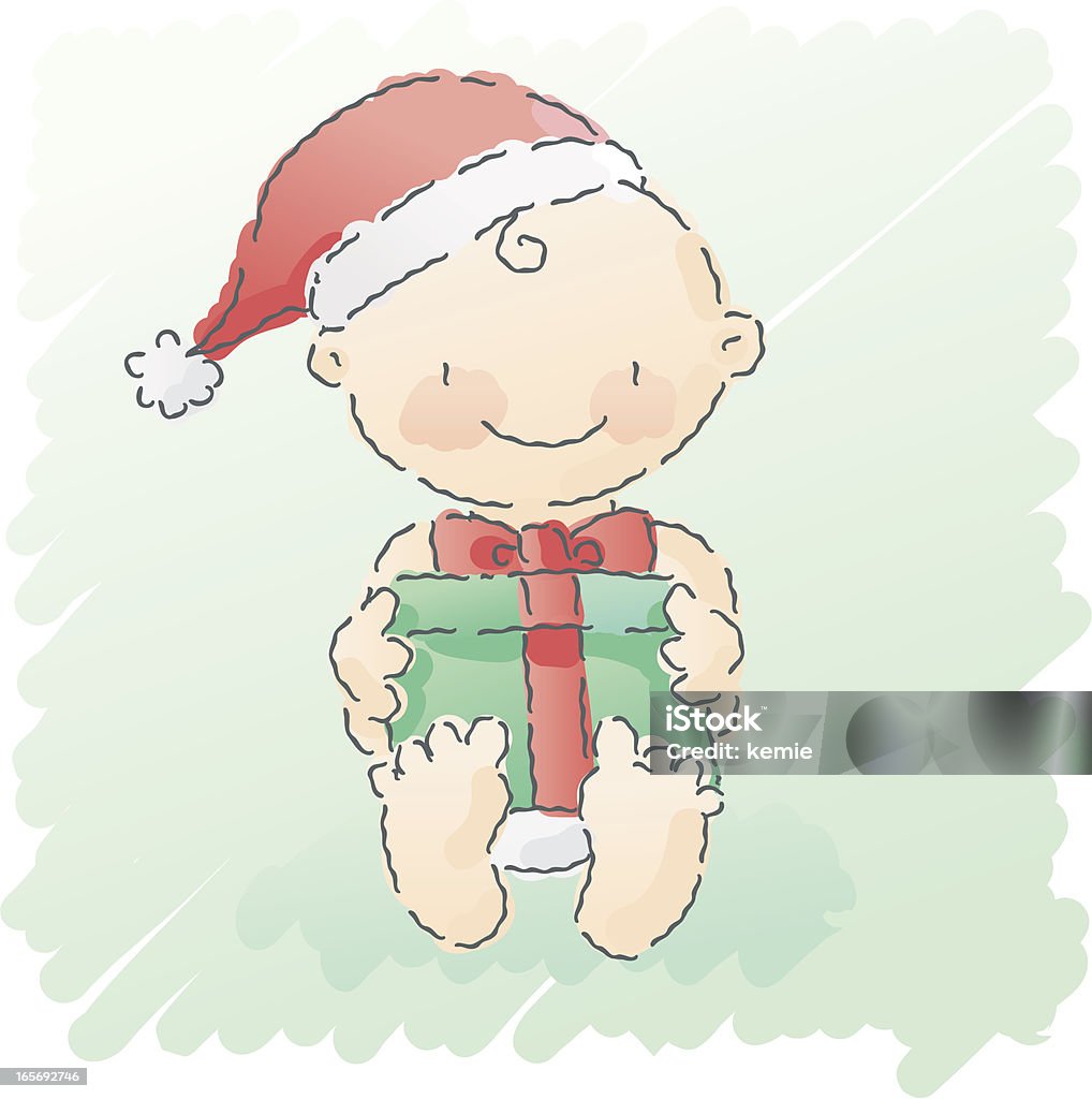 scribbles: christmas baby cute baby in a santa hat holding a present. grouped and layered for easy editing.  Christmas stock vector