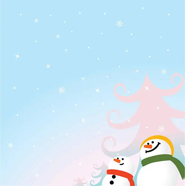 Vector illustration of Happy Snowman Greeting Card, Beautiful Snowflake Background