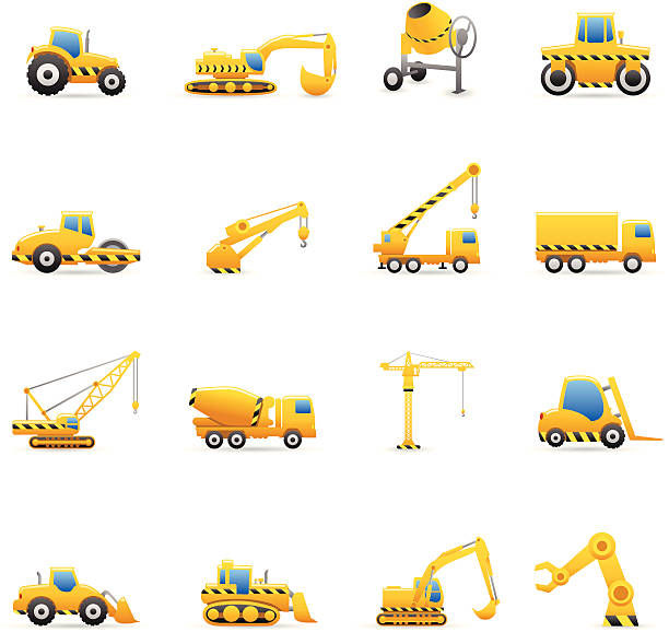 Color Icons - Construction Machines 16 color web icons representing different Construction Machines. crane machinery stock illustrations