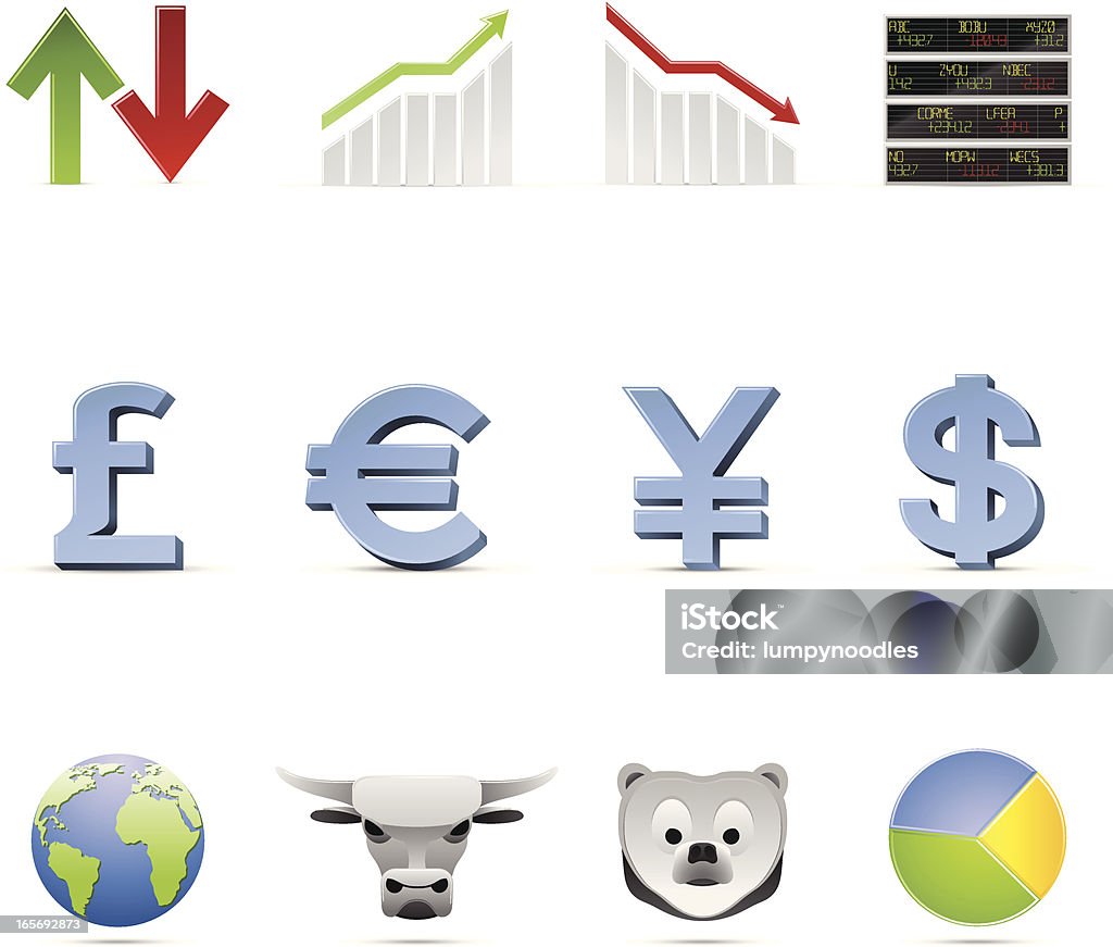 Economia Global ícones - Royalty-free Ecrã de Cotações arte vetorial