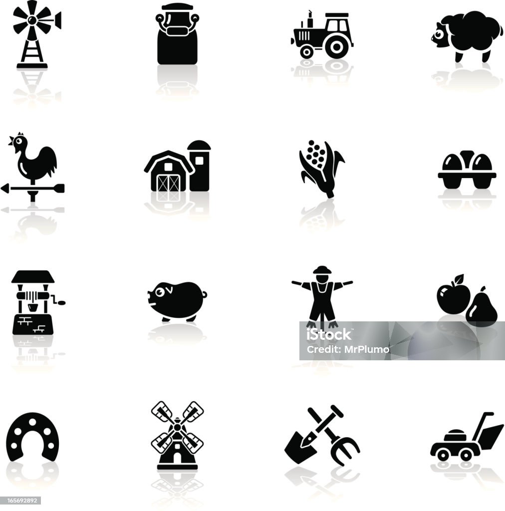 Una serie de iconos, negro/farm - arte vectorial de Molino de agua libre de derechos