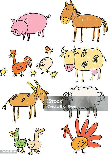 Stick Figure Farm Stock Illustration - Download Image Now - Cow, Domestic Cattle, Pig