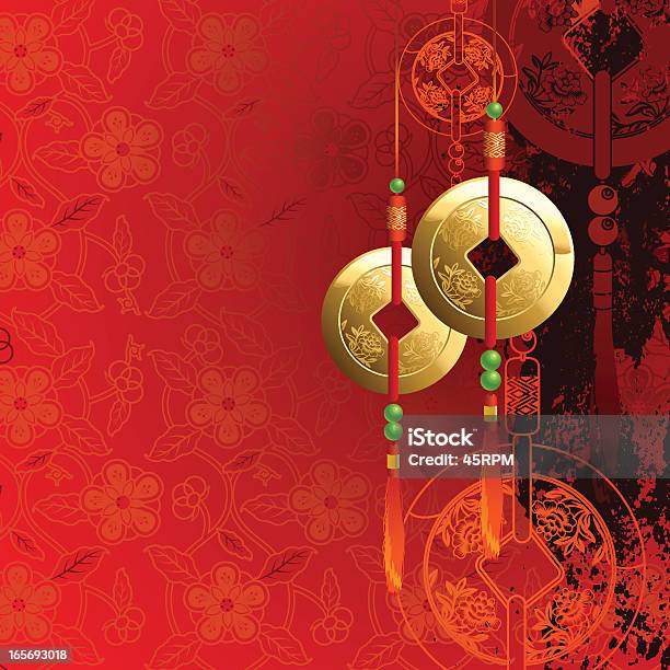 Graphic Of Chinese New Year Decorations On Red Background Stock Illustration - Download Image Now