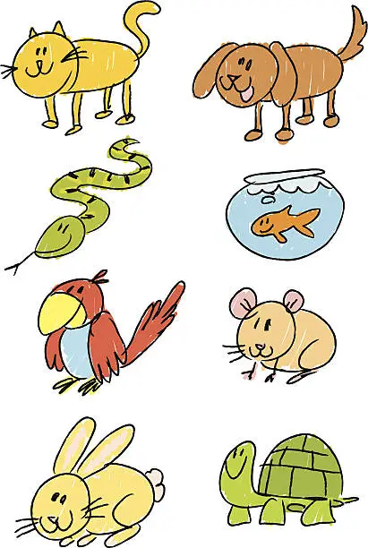 Vector illustration of stick figure pets