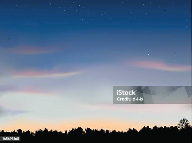 Tuż Po Zachód Słońca Z Linii Drzew Tło - Stockowe grafiki wektorowe i więcej obrazów Niebo - Zjawisko naturalne - Niebo - Zjawisko naturalne, Zmrok, Noc